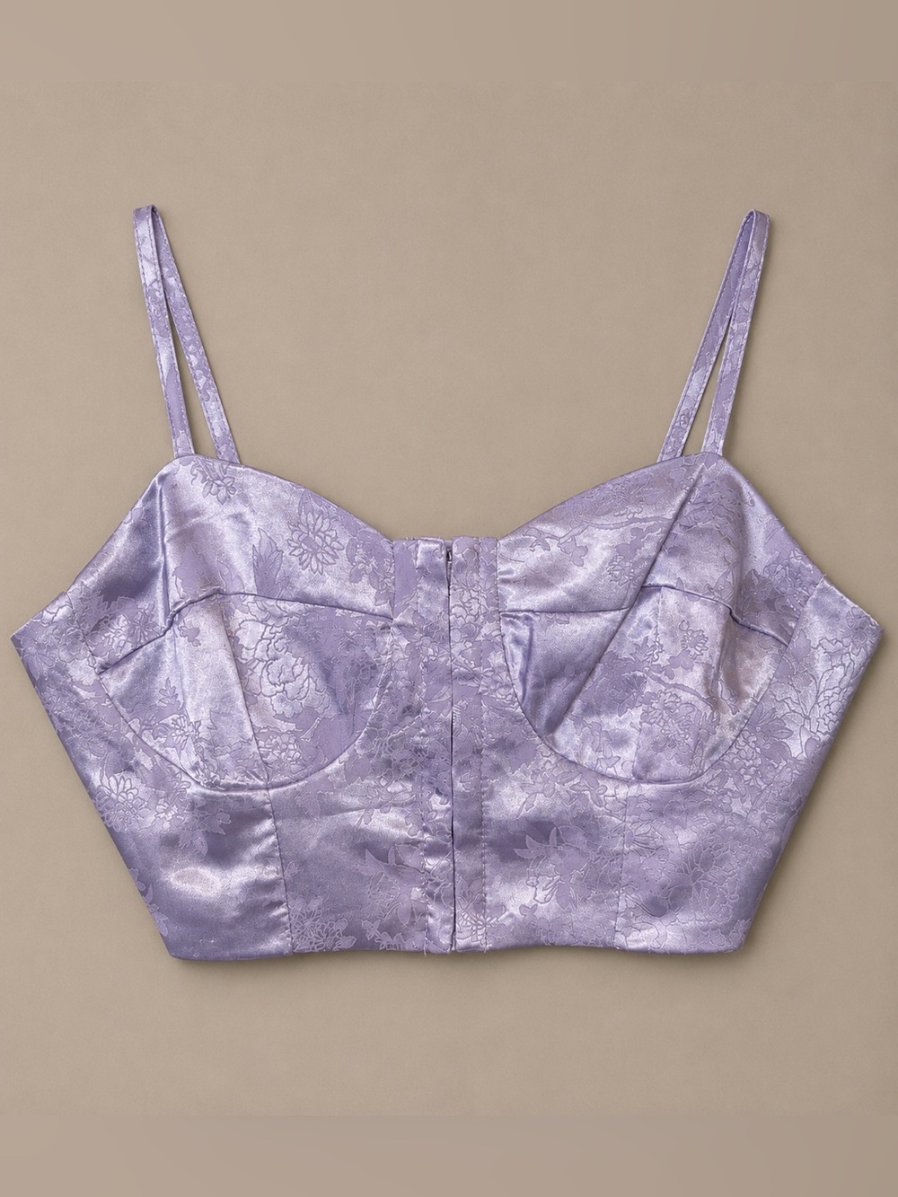 Missguided NWT Purple Lilac Jacquard Corset Bustier Crop Top Satin Floral US 2